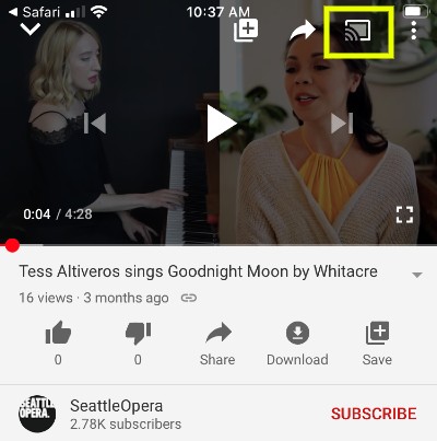 Casting instructions from a smart phone Casting symbol